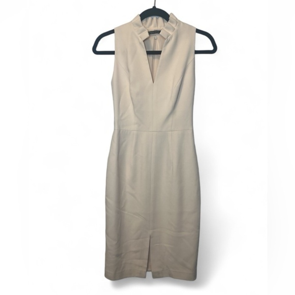 Black Halo Women 2 Light Peach / Neutral / Flesh V-Neck Knee Length Sheath Dress